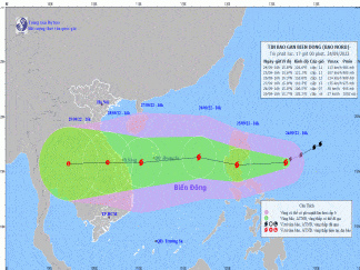 Bão Noru di chuyển theo theo hướng Tây, mạnh cấp 11, giật cấp 14